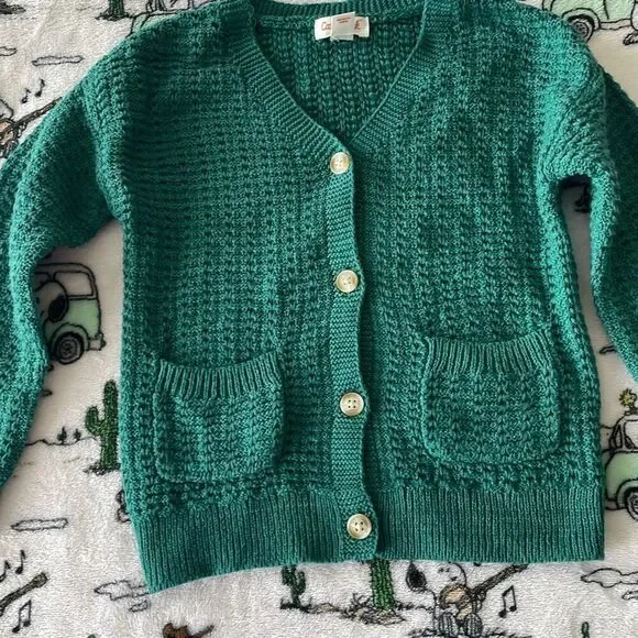 Cat & jack long sleeve green knit cardigan button down v neck sweater size 4T - Picture 2 of 9
